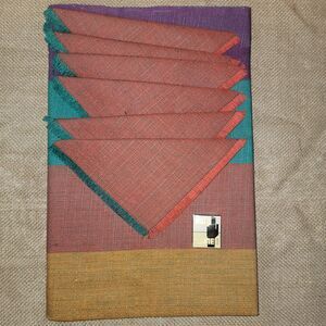 Vintage German Tablecloth And Napkins Red Green Purple Orange 52"x60"